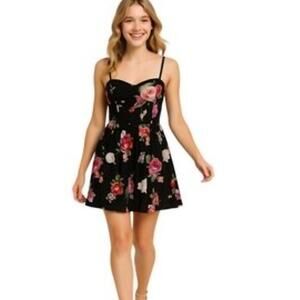 Band Of Gypsies Dress Womens Medium Black Floral Fit & Flare Sundress Summer
